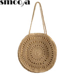 womens straw Handbag Hand-woven Round Shoulder Bag
