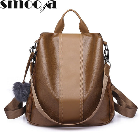 Fur ball Women Backpack Quality Youth Leather Backpacks